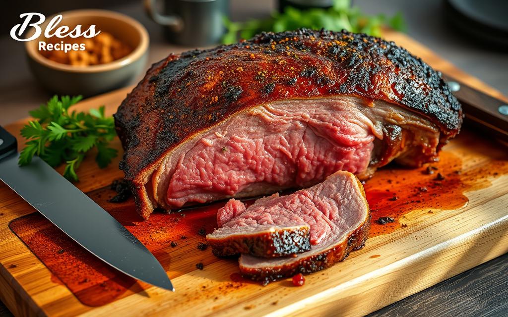 Slicing smoked chuck roast